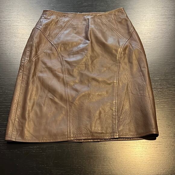 Renaissance Brown Leather Skirt Size 6 - Picture 1 of 7
